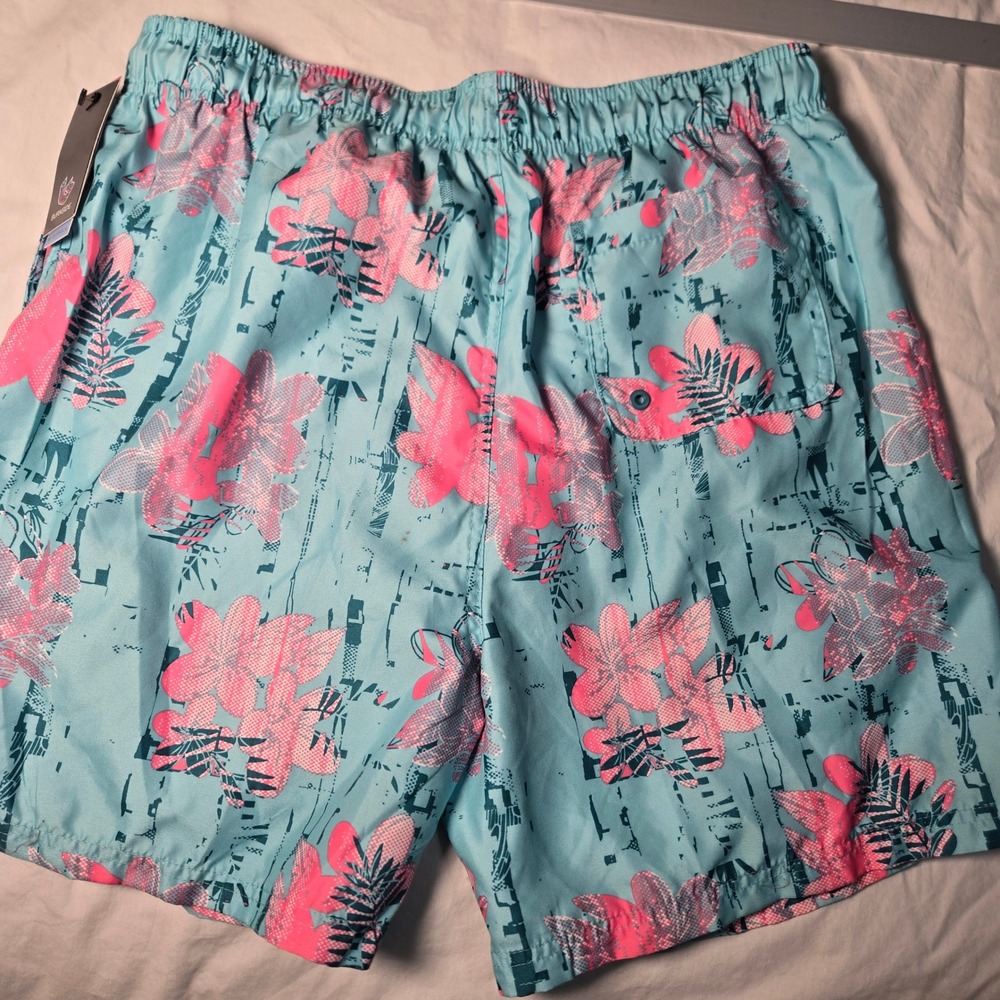 Burnside Mens Floral‎ Swim Trunks Teal Pink Tropical Board Shorts Large NWT